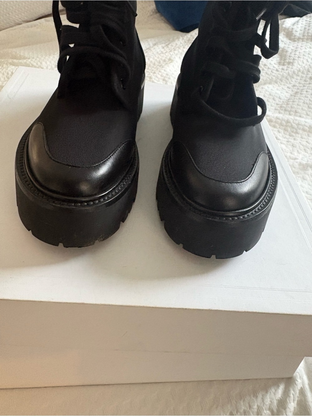 Celine Black Lace-Up Platform Combat Boots - Picture 8 of 9